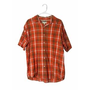 U.S. Expedition Plaid Button Down Shirt Mens Large Orange Short Sleeve Vintage